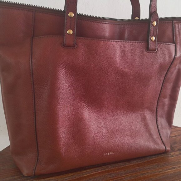Fossil Brown Leather Tote Bag - Picture 5 of 12